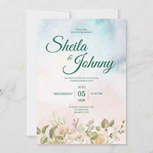 Blaue und Lachsrosa Pastell Eleganz Hochzeitseinla Einladung