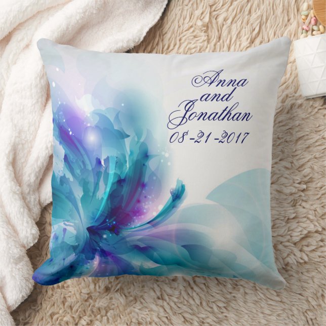 Blaue und Lila Abstrakte Blume Hochzeitskissen Kissen (Decke)