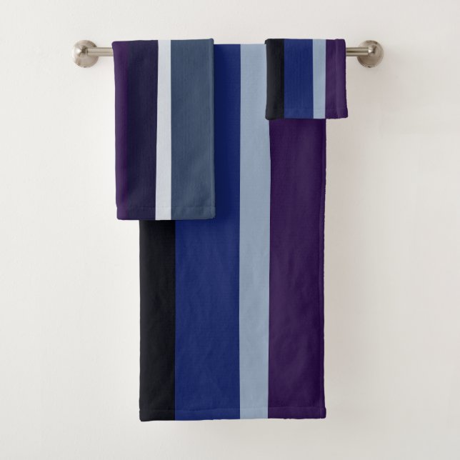 Blaue und Lila Abstrakte Streifen Badhandtuch Set (Insitu)
