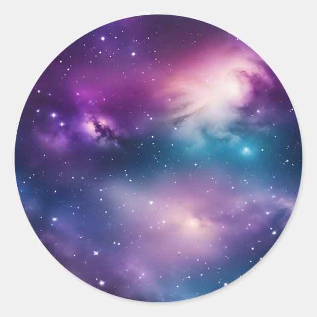 Blaue und Lila Aquarellgalaxie Runder Aufkleber (Vorderseite)