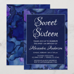 Blaue und Lila Aquarelltinte Sweet 16 Birthday Einladung