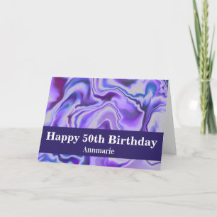 Blaue und Lila Elegante Marmor 50. Geburtstag Karte