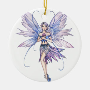Blaue und lila Feen-Fantasie-Kunst Keramik Ornament