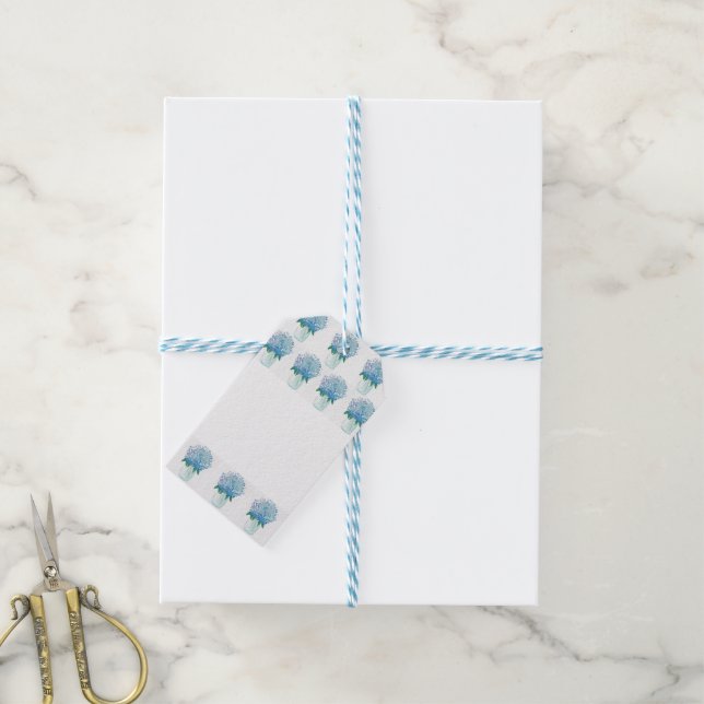 Blaue und Lila Hydrangea Geschenkanhänger (Mit Garn)