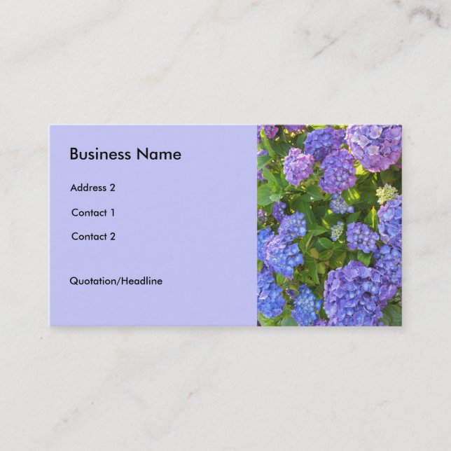 Blaue und Lila Hydrangeas Visitenkarte (Vorderseite)