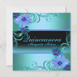 Blaue und Lila lebendige Blume Quinceanera Einladu Einladung