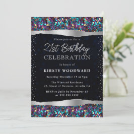 Blaue und Lila Mermaid Sequins 21. Geburtstag Einladung