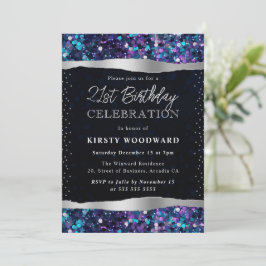 Blaue und Lila Mermaid Sequins 21. Geburtstag Einladung