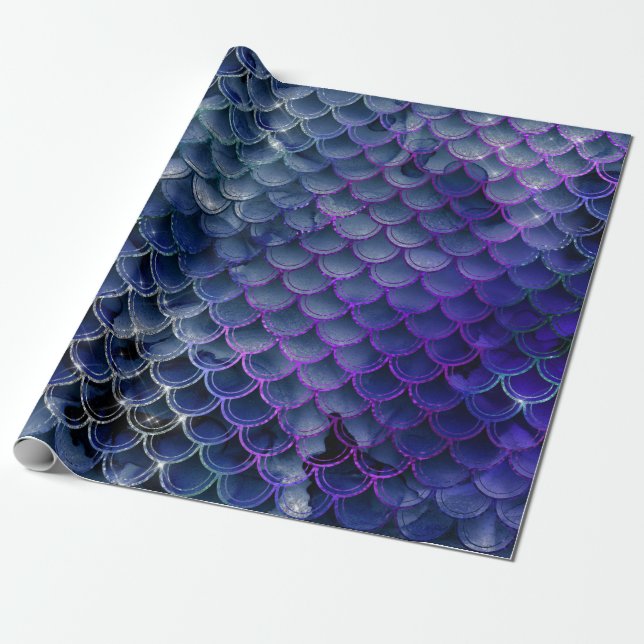 Blaue und Lila Mermaid-Skala Geschenkpapier (Ungerollt)
