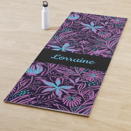 Blaue und lila Neonfarben-Blume Yogamatte