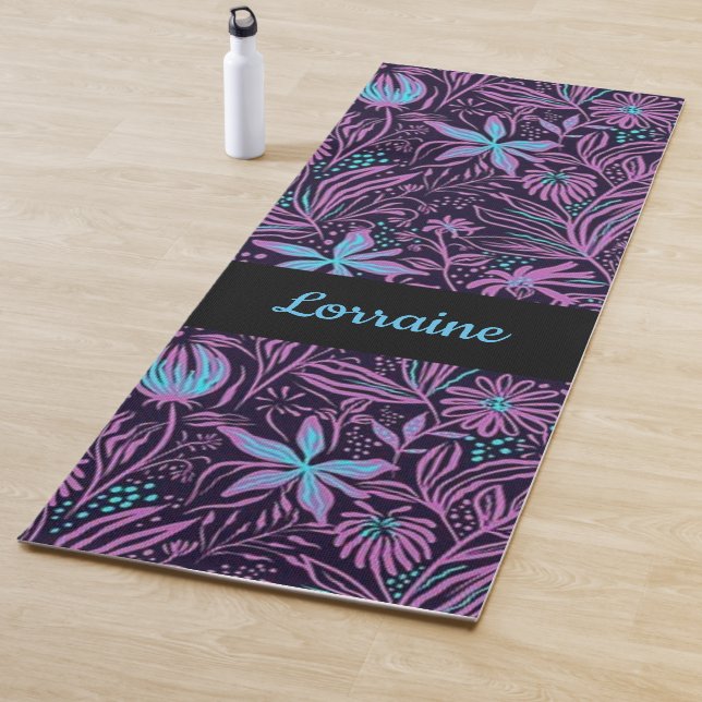 Blaue und lila Neonfarben-Blume Yogamatte (Beispiel)