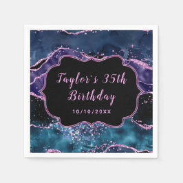 Blaue und Lila Ozeane Agate Geburtstag Serviette