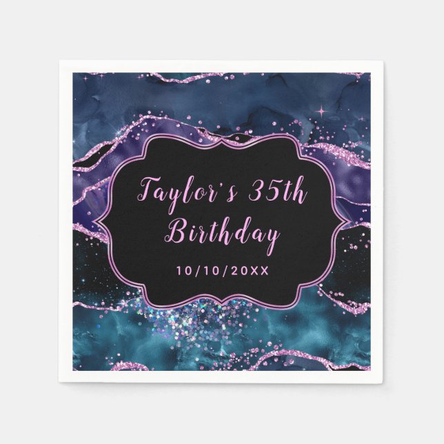 Blaue und Lila Ozeane Agate Geburtstag Serviette (Vorderseite)