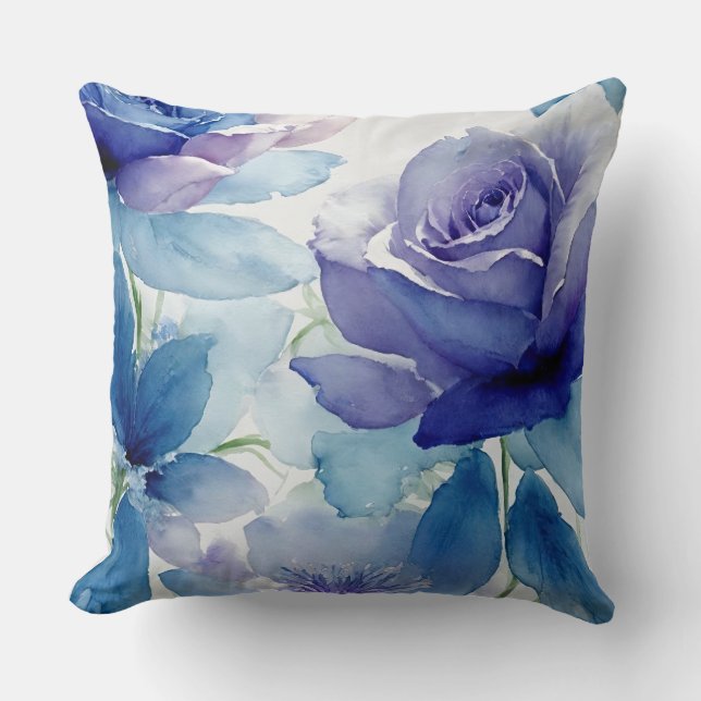 Blaue und Lila pastellfarbene Rose Kissen (Vorderseite)