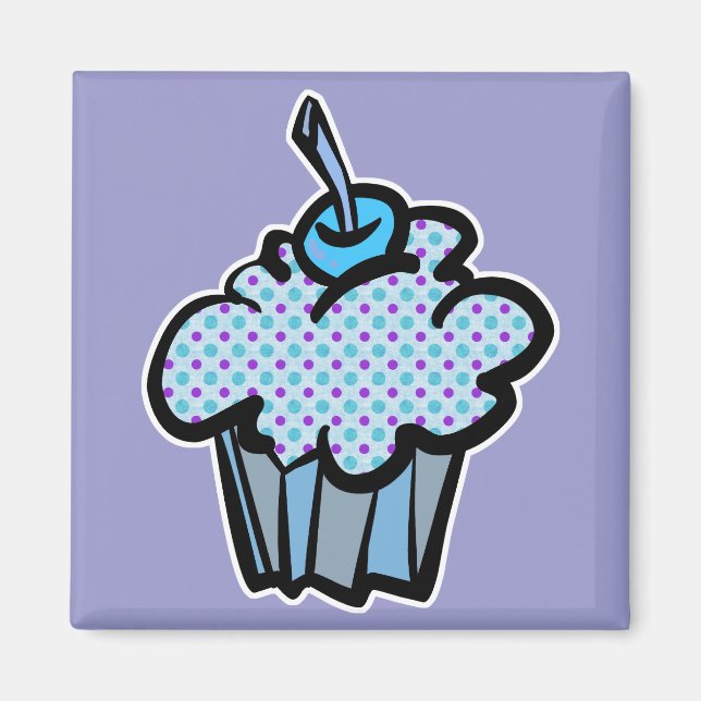 Blaue und lila Polka dots cupcake Magnet (Vorne)