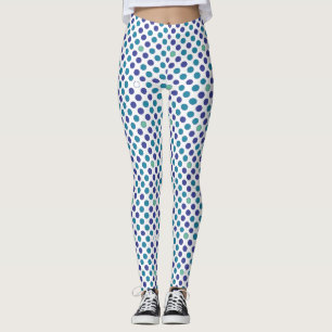 blaue und lila Polka-Punktmuster auf Weiß Leggings