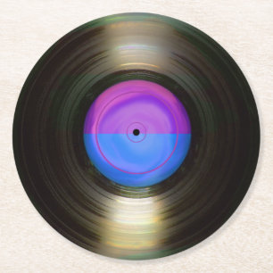 Blaue und Lila Retro-Vinyl-Aufnahme  Runder Pappuntersetzer