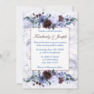 Blaue und Lila Rose Einladung Hochzeiten