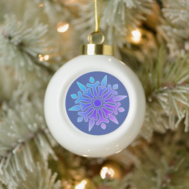 Blaue und Lila Schneeflocke Keramik Kugel-Ornament (Baum)