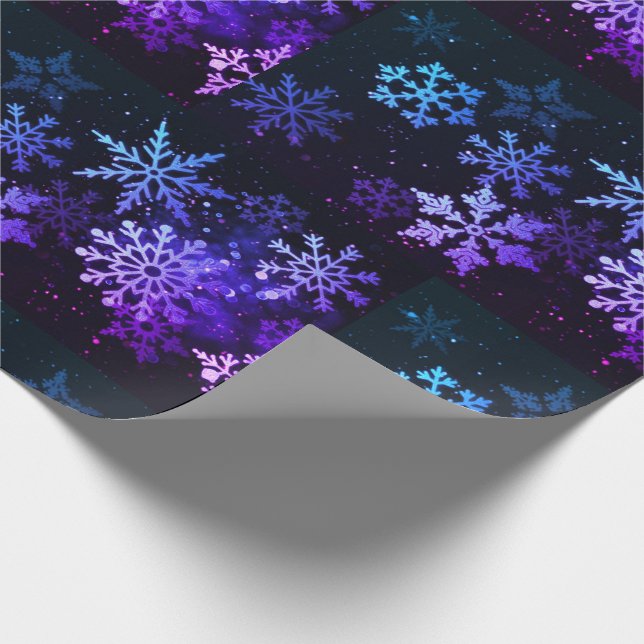 Blaue und Lila Schneeflocken Geschenkpapier (Ecke)