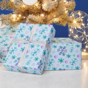 Blaue und Lila Schneeflocken Moderne grüne Weihnac Geschenkpapier