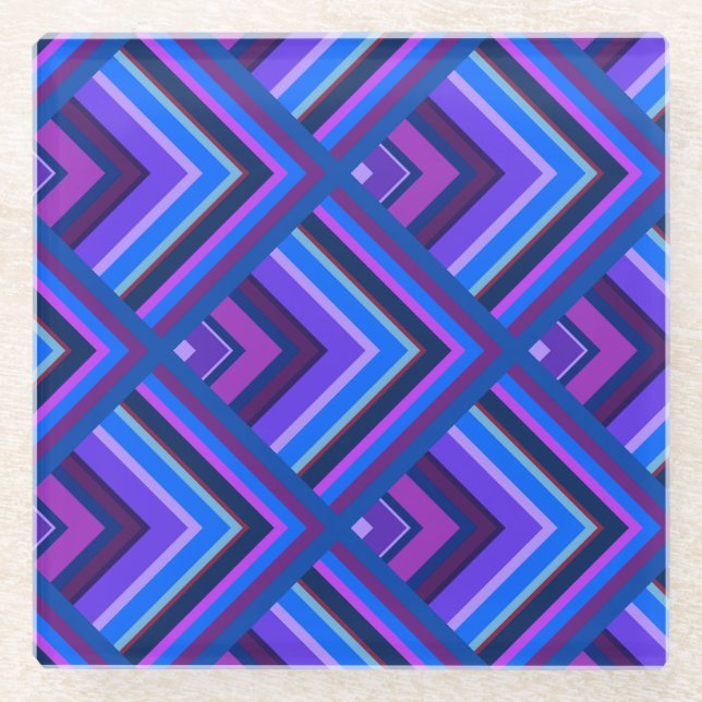 Blaue und lila Streifen Glasuntersetzer (Vorderseite)