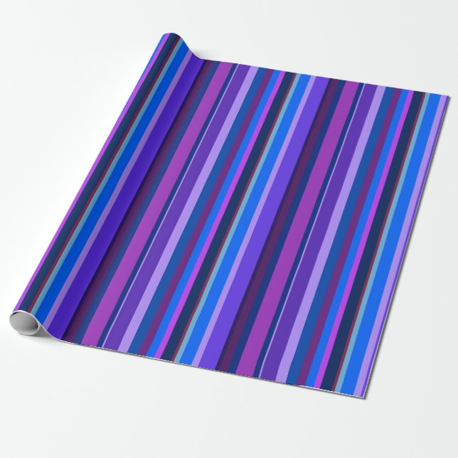 Blaue und lila vertikale Streifen Geschenkpapier (Ungerollt)