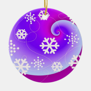 Blaue und Lila Wirbel und Schneeflocken Keramik Ornament