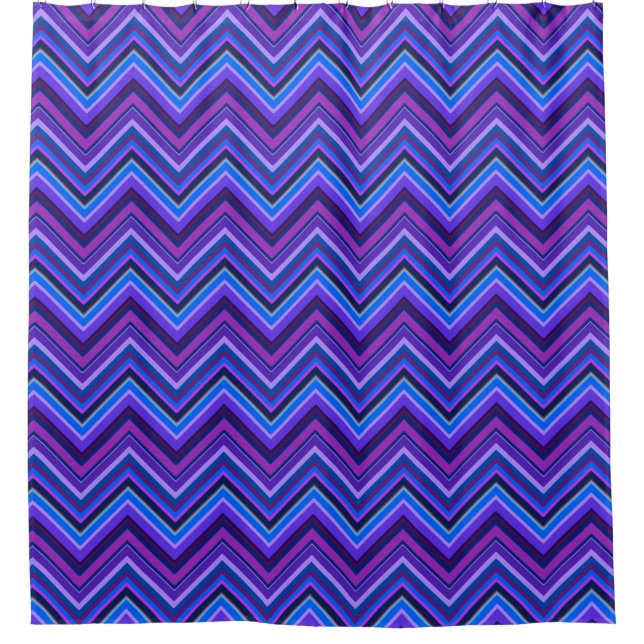 Blaue und lila Zickzackstreifen Duschvorhang (Vorderseite)