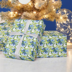 Blaue und marineblaue Blumen mit Laub Geschenkpapier