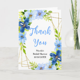 Blaue und marineblaue Blumen mit Laub Hochzeitsdus Dankeskarte