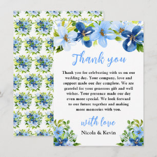 Blaue und marineblaue Blumen mit Laubwerk Dankeskarte