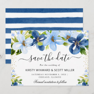 Blaue und marineblaue Sommerblumen-Hochzeit Save The Date
