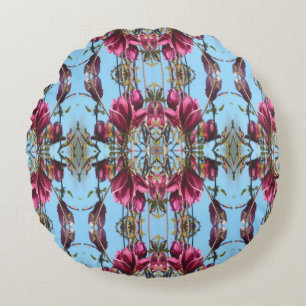 Blaue und Mauve Tulip Magnolia Runder Pouf Kissen