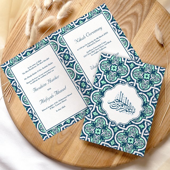 Blaue und Minze islamische arabische Hochzeit Einladung (Von Creator hochgeladen)