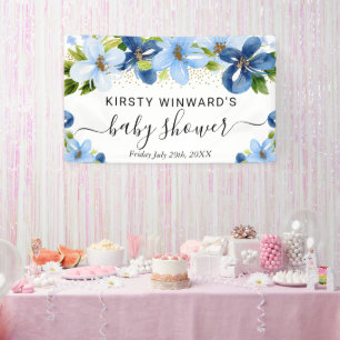 Blaue und Navy-Blumen Baby Shower Willkommen Banner