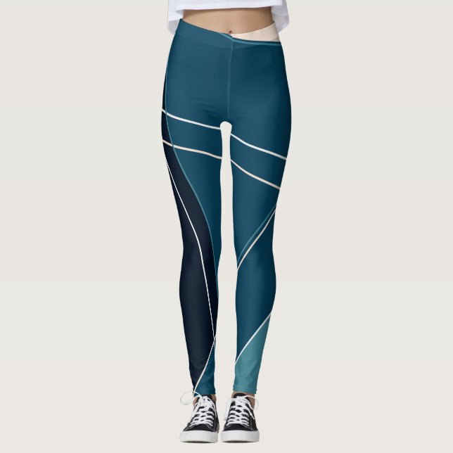 Blaue und neutrale Geometrie Leggings (Vorderseite)