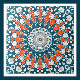 Blaue und orange dekorative Mandala Fliese