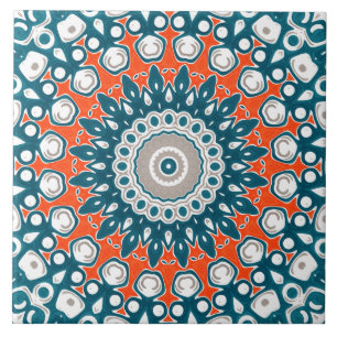 Blaue und orange dekorative Mandala Fliese