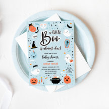 Blaue und Orange Halloween - Babyparty-Einladung