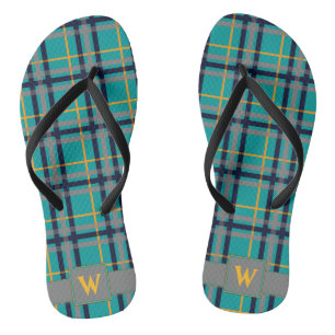 Blaue und orange Karierte Flip Flops