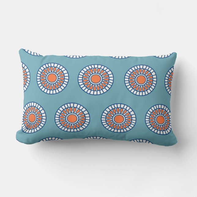 Blaue und orange Mandala-dekorative Kreise Lendenkissen (Vorderseite)
