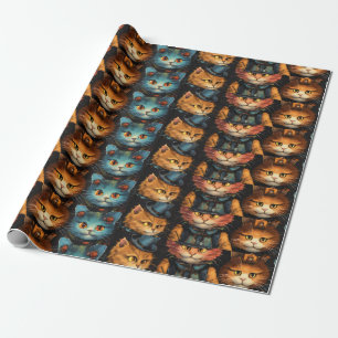 Blaue und orange Partykatzen mit schwarzem Zylinde Geschenkpapier
