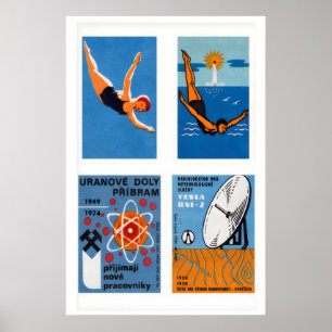Blaue und orange Streichholzschachtel-Etiketten Gi Poster