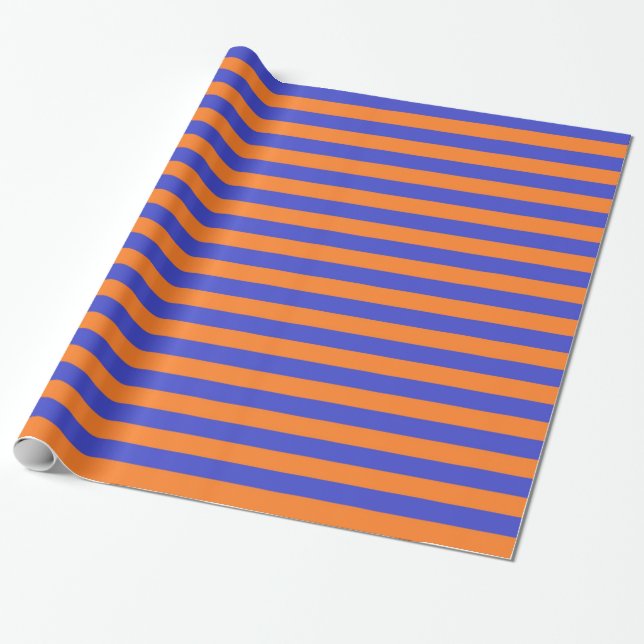 Blaue und orange Streifen Geschenkpapier (Ungerollt)