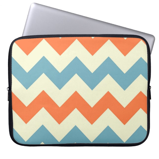 Blaue und orange Zickzack Pastellstreifen Laptopschutzhülle (Vorderseite)