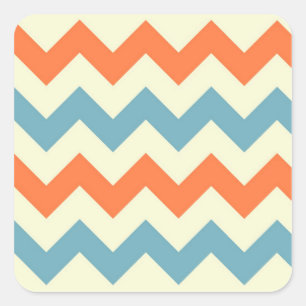 Blaue und orange Zickzack Pastellstreifen Quadratischer Aufkleber