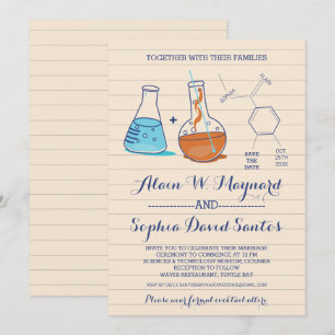 Blaue und orangefarbene Chemie-Hochzeitseinladunge Einladung