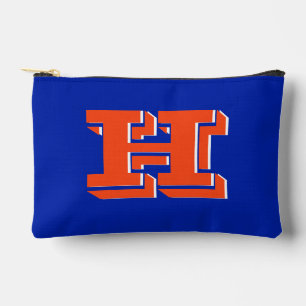 Blaue und orangefarbene Collegestil-Monogramm Zubehörtasche