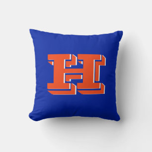 Blaue und orangefarbene Hochschulfarben-Monogramm Kissen